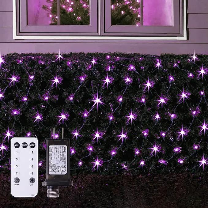 Purple Christmas Net Lights Outdoor - 360 LED Net Lights Waterproof with Remote, 12x5 ft Extendable 8 Modes Christmas Net Lights with Green Wire for Bushes Lawn Garden Shrubs Tree Backyard Decorations by GreenHaven Gardens