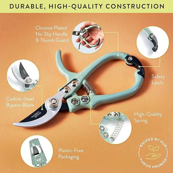 Modern Sprout Hand Pruners - Lightweight Pruning Shears W/Easy Lock- Gardening Scissors - Bypass Sharp Carbon Steel Blade - Rust Resistant - Garden Tools - Reusable Holster - Ocean by GreenHaven Gardens