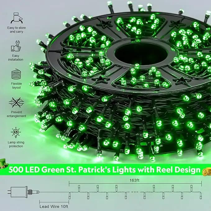 JMEXSUSS 500 LED Green St Patricks Day Lights, 8 Modes Christmas Lights Outdoor Plug in, 173ft Green String Lights for Christmas Party Xmas St Patricks Day Decorations by GreenHaven Gardens