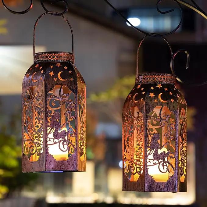 Solar Lanterns Outdoor Hanging Metal Bronze Moon Fairy Lantern, 1 Pack Waterproof Flickering Flameless Candle Mission Lights for Table,Pathway,Garden Gifts for Women, Mothers' Day Gift by GreenHaven Gardens
