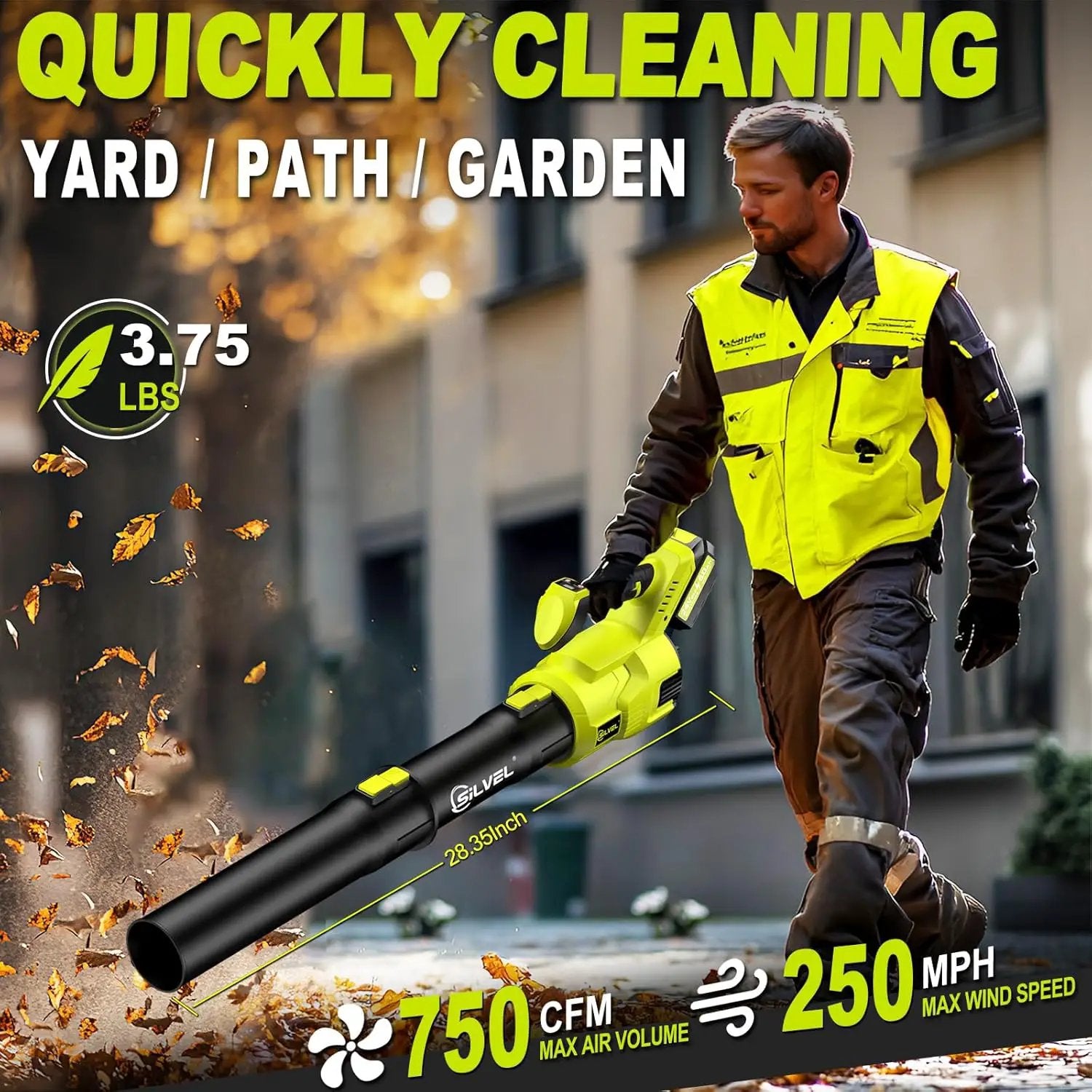 SILVEL Cordless Leaf Blower with 2x6.0Ah Battery and Quick Charger, 750CFM (250MPH) High Power Turbo Leaf Blowers with LCD Screen/Variable Speeds for Lawn Care, Patio, Dust, Blowing Leaves by GreenHaven Gardens