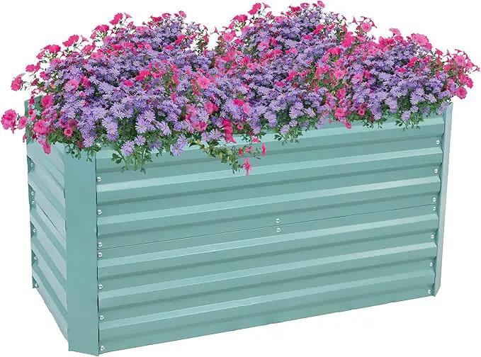 Sunnydaze Galvanized Raised Garden Bed - Metal Raised Bed for Gardening - Outdoor Planter Box for Flowers, Plants, and Vegetables - Green - 47" W x 23" D x 24" H Rectangle by GreenHaven Gardens