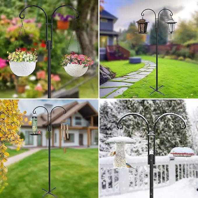 XDW-GIFTS Double Shepherds Hooks for Outdoor, 2-Pack Heavy Duty Garden Pole for Hanging Bird Feeder, Plant Baskets, Solar Light Lanterns, Garden Plant Hanger Stands with 5 Base Prongs by GreenHaven Gardens