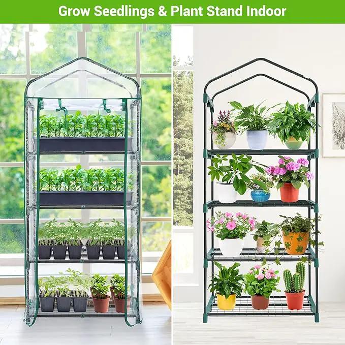 Mini Greenhouse for Outdoors Indoor: Ohuhu Small Green House with 4 Tier Shelves, Portable Plastic Greenhouses with Heavy Duty Transparent PVC Cover for Winter Garden Patio Backyard Porch Balcony by GreenHaven Gardens