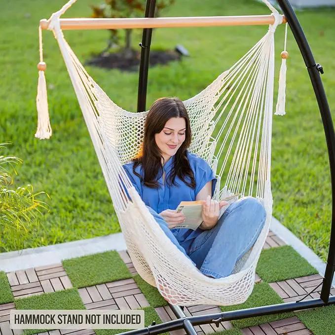 JoyView Hammock Chair with Spreader Bar Caribbean Hammock Swing Chair 300 LBS Weight Capacity XL Rope Hanging Chair for Outdoor Indoor Garden Yard - Purple by GreenHaven Gardens