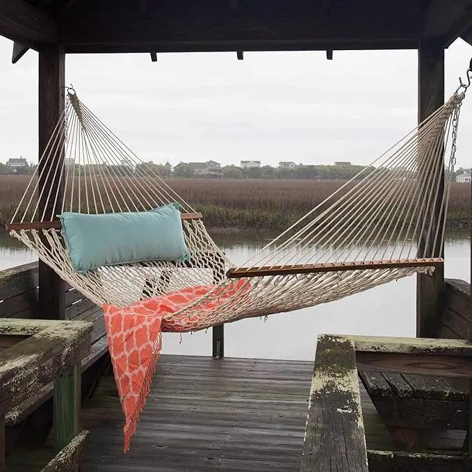 Original Pawleys Island 13DCOT Large Oatmeal DURACORD Rope Hammock with Free Extension Chains & Tree Hooks, Handcrafted in The USA, Accommodates 2 People, 450 LB Weight Capacity, 13 ft. x 55 in. by GreenHaven Gardens
