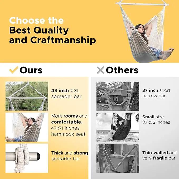 ADVOKAIR Hammock Chair Hanging Chair Rope Swing XXL - Max 500lbs, 70in Large Hammock Swing Chair -Portable Steel Spreader Bar with Anti-Slip Rings-Roomy & Strong by GreenHaven Gardens