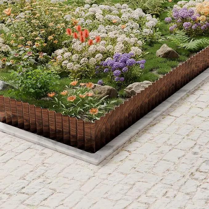 SnugNiture Corrugated Metal Garden Edging,6"×80'Sturdy Lawn Edging Border,Landscape Edging Border for Lawn, Flower Bed,Garden and Yard(Brown) by GreenHaven Gardens