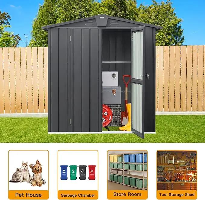 Domi Outdoor Storage Shed 5.7' x 3’, Metal Garden Shed with Galvanized Steel Frame for Bike, Tools, Lawn Mowers, Pool Toys, Outdoor Storage Cabinet with Lockable Door for Garden Lawn Patio (Dark Grey) by GreenHaven Gardens