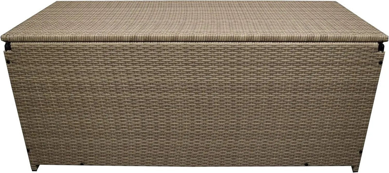 Oakland Living Tan Indoor and Outdoor Balcony Patio Deck Porch Pool 113 Gallon Wicker Storage Box Trunk Bin with Metal Frame by GreenHaven Gardens