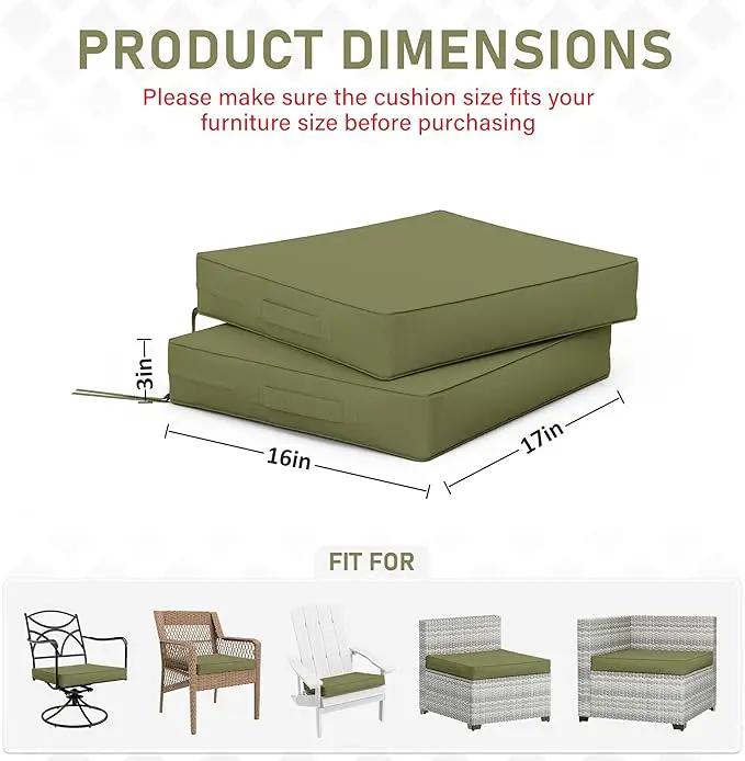Patio Chair Cushions 17 X 16 X 3 Inch Waterproof Outdoor Seat Cushions for Patio Furniture, Outdoor Sofa Couch Pads with Ties & Handle, Set of 2, Light Green by GreenHaven Gardens