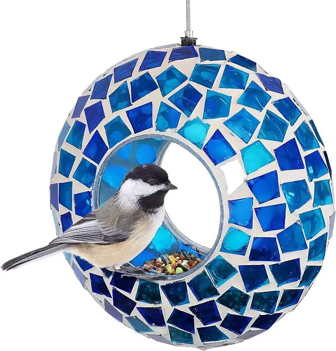 Sunnydaze 6-Inch Glass Mosaic Hanging Bird Feeder for Outdoors - Fly-Through Wild Bird Feeder - Blue Mosaic by GreenHaven Gardens