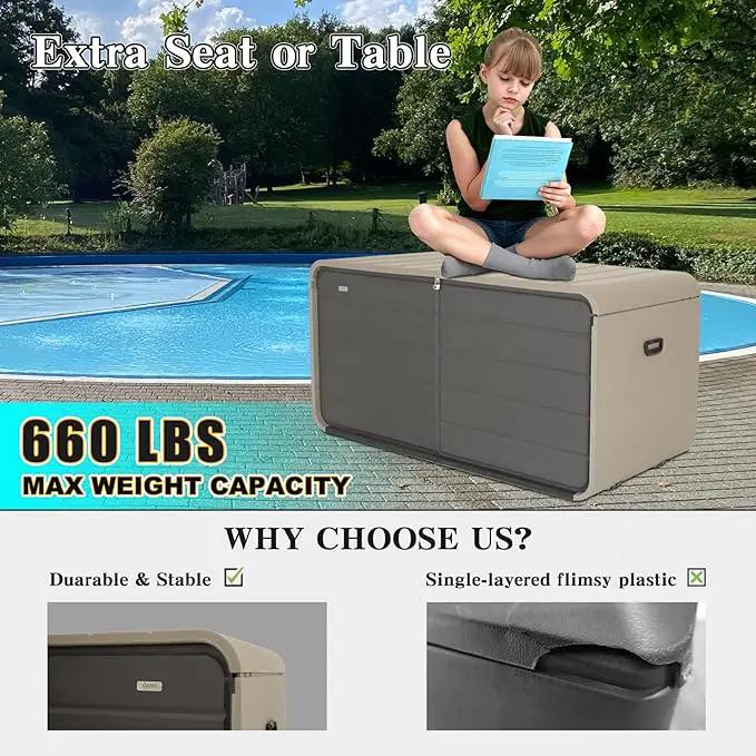 Domi 260 Gallon Resin Deck Box, Waterproof & UV-Resistant Outdoor Large Storage Box Lockable Storage Bin for Patio Cushions Pool Supplies Garden Tools and Delivery Storage by GreenHaven Gardens