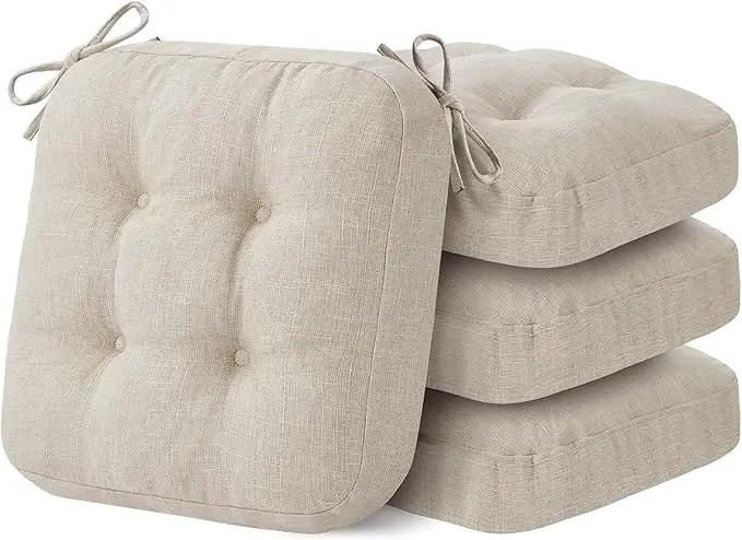 Chair Cushions, Memory Foam Dining Chair Cushions, Tufted Indoor Chair Pads, Set of 4, 16.5' x 16.5' x 3.5', Beige by GreenHaven Gardens
