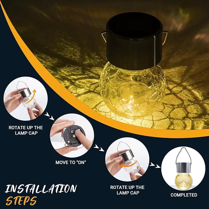 GIGALUMI 8 Pack Solar Outdoor Lights, Solar Hanging Lights for Christmas Decoration-Cracked Glass Solar Lights Outdoor Waterproof for Garden, Yard, Fence, Tree（Warm White） by GreenHaven Gardens