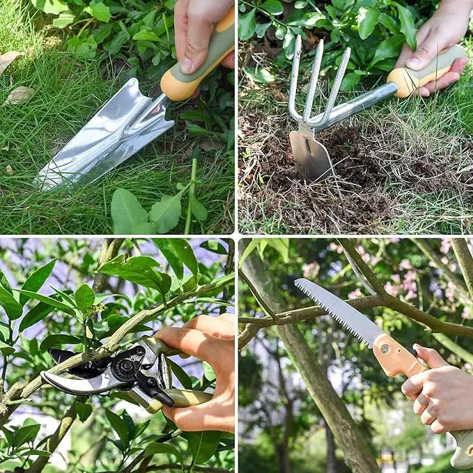Garden Tool Set, WisaKey 9 Piece Stainless Steel Heavy Duty Gardening Hand Tools with Handle, Durable Garden Tool Bag, Gardening Gifts for Women and Men White Elephant Gifts by GreenHaven Gardens