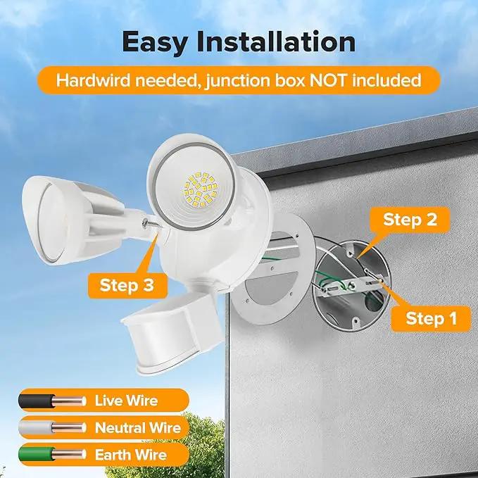 UME LED Security Light Motion Sensor Outdoor Lights, 27W 3000LM, 5000K, IP65 Waterproof, Dusk to Dawn, 2 Head Motion Detector Flood Light for Outside, Garage, Yard (White) by GreenHaven Gardens