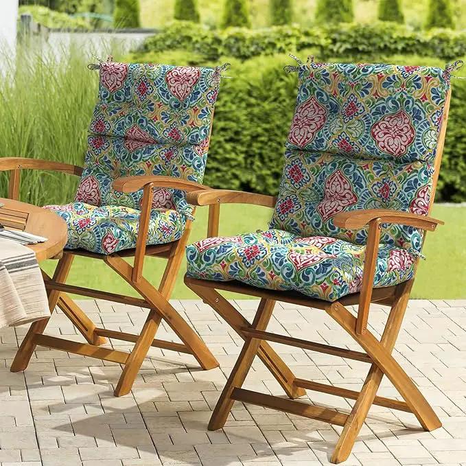LVTXIII Outdoor Seat/Back Chair Cushion Patio Tufted High Back Cushion, Seasonal Replacement Rocking Chair Cushion with Ties, 22” W x 20D”, Set of 2, Damask Red by GreenHaven Gardens