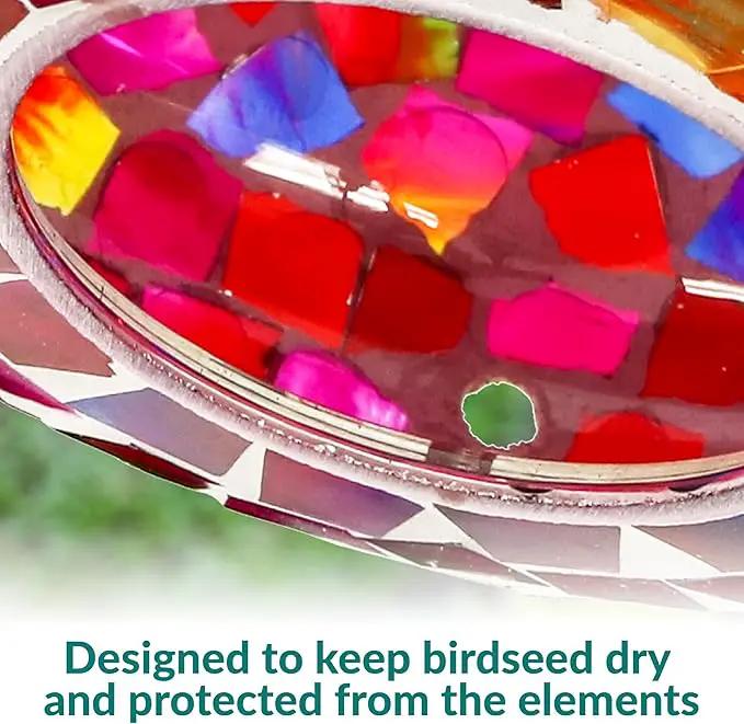 Sunnydaze 6-Inch Glass Mosaic Hanging Bird Feeder for Outdoors - Fly-Through Wild Bird Feeder - Crimson Mosaic by GreenHaven Gardens
