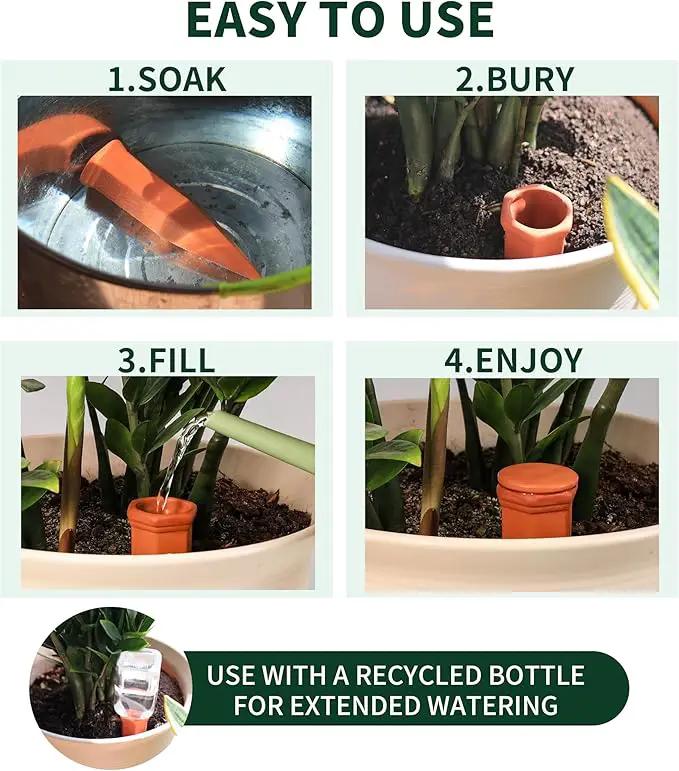 Large Terracotta Watering Spikes with Lids, Automatic Plant Waterer Outdoor | Indoor, Vacation Friendly Clay Plant Watering Devices System, Slow Release Self Watering Planter Insert, 6 Pack by GreenHaven Gardens