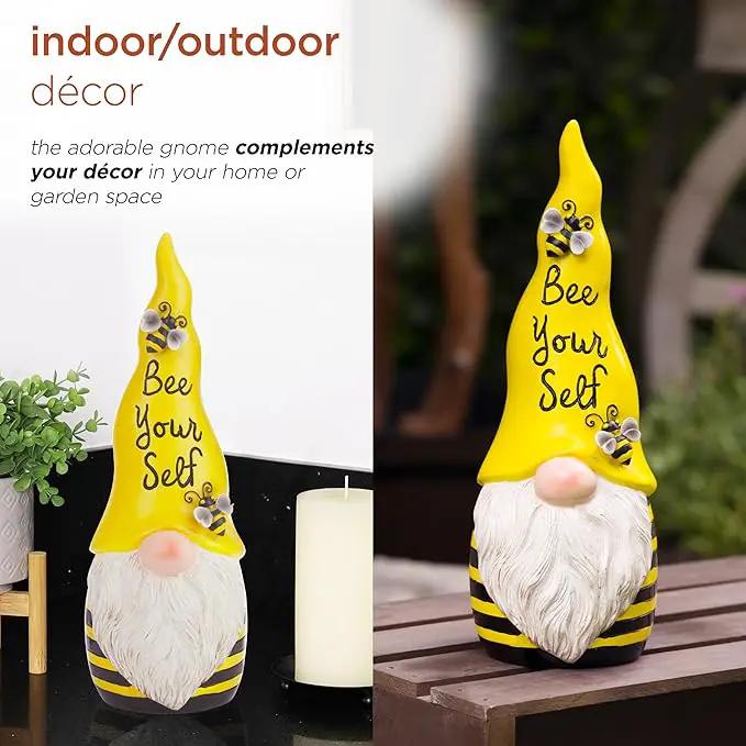 Alpine Corporation 12" H Bee Yourself Indoor/Outdoor Garden Gnome Statue, Yellow/Black by GreenHaven Gardens