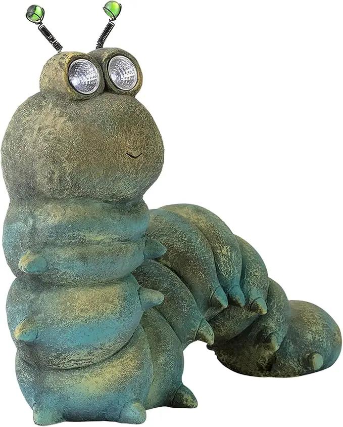 Alpine Corporation FCC121SLR Outdoor Solar Powered Garden Caterpillar Statue with LED Lights, LED Solar Garden Décor, 16" by GreenHaven Gardens