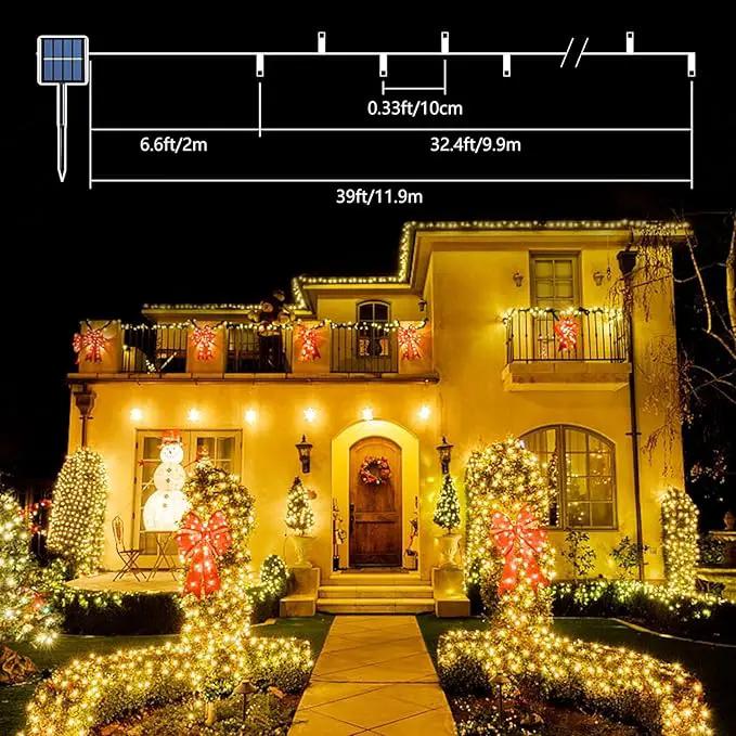 Voolex 4-Pack Solar Christmas String Lights Outdoor -100LED 33FT Solar Powered LED String Light Waterproof with 8 Modes, Solar Powered Lights for Garden, Fence, Party, Tree Decorations Warm White by GreenHaven Gardens