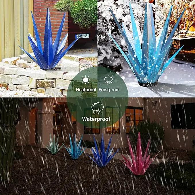 Large Tequila Rustic Sculpture, Rustic Metal Agave Plants for Outdoor Patio Yard, Home Decor Hand Painted Metal Agave Garden Yard Statue, Outdoor Lawn Ornaments Yard Stakes (Dark Blue - M) by GreenHaven Gardens