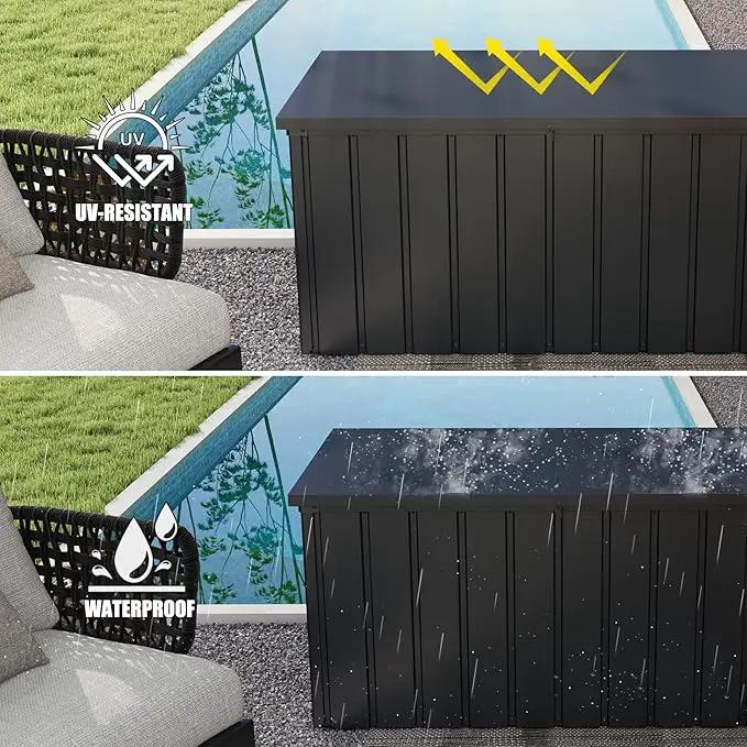 Domi Deck Box 200 Gallon, Waterproof Lockable Steel Outdoor Storage Container for Outside Cushions, Garden Tools and Pools Equipment(Gray) by GreenHaven Gardens
