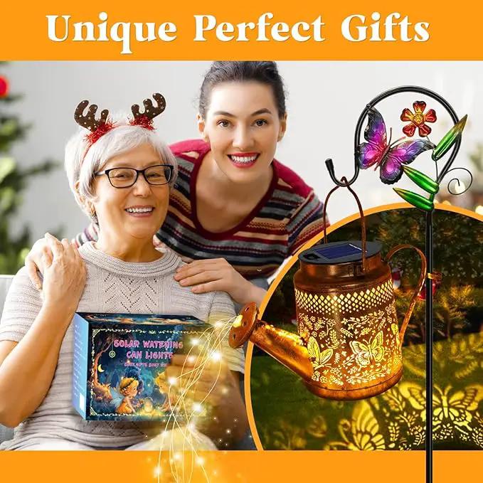 Solar Powered Butterfly Watering Can Lights Waterproof Outdoor Garden Decor with Shepherd Hook Hanging Patio Lights for Yard, Porch, Backyard Perfect Gardening & Birthday Gift for Women, Mom, Grandma by GreenHaven Gardens