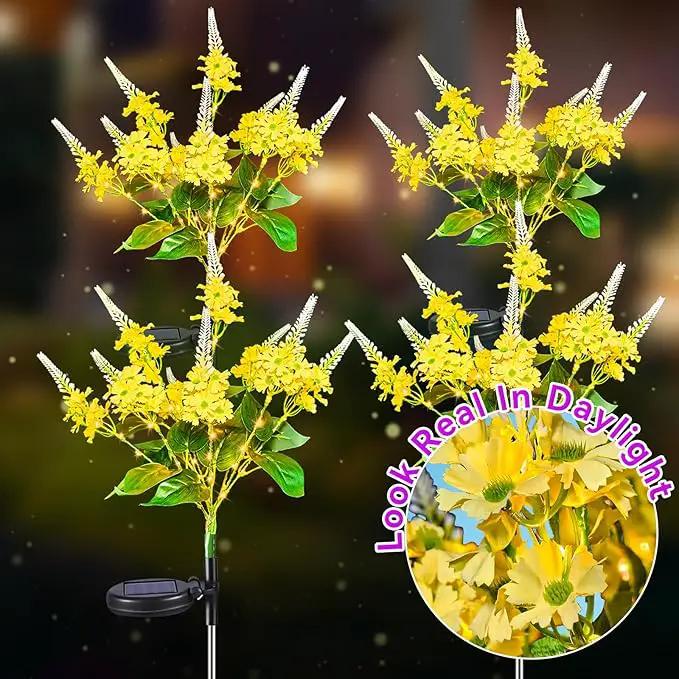 Neporal Solar Flowers Outdoor Waterproof Yellow, Decorative Garden Lights Solar Powered Dusk to Dawn, 8-Stem, 2 Lighting Modes Plants Lights for Yard, Backyard, Porch (Yellow) by GreenHaven Gardens