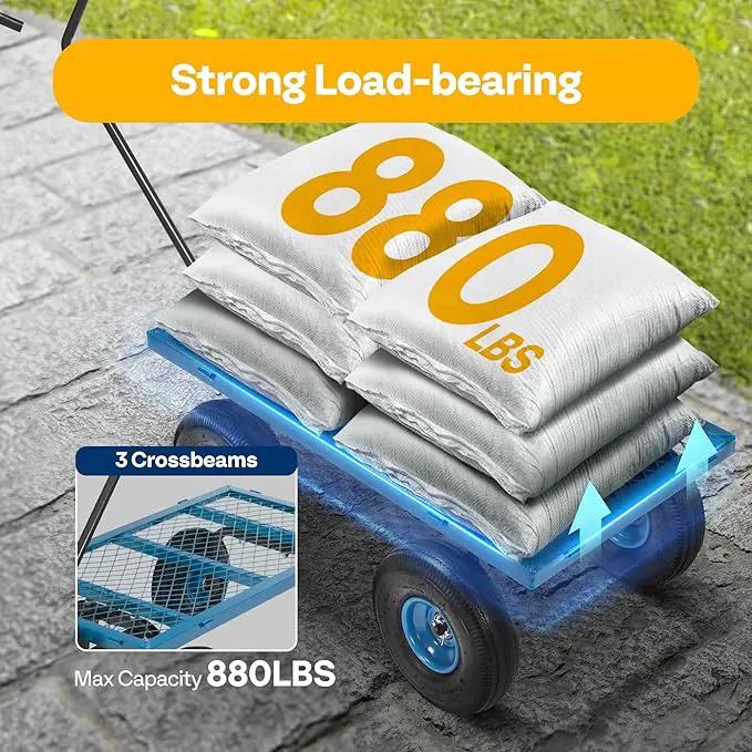 VIVOHOME Heavy Duty 880 Lbs Capacity Mesh Steel Garden Cart Folding Utility Wagon with Removable Sides and 4.10/3.50-4" Wheels 10 inch Tire (Blue) by GreenHaven Gardens