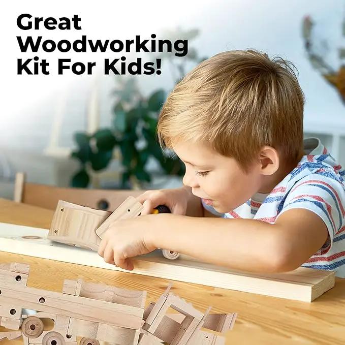 Kraftic Woodworking Building Kit for Kids, with 3 Educational DIY Carpentry Construction Wood Model Kit Toy Projects for Boys and Girls- Tractor, Bulldozer and Racing Car by GreenHaven Gardens