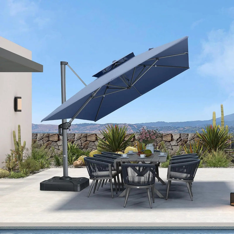 PURPLE LEAF Patio Umbrella 10' X 13' Outdoor Cantilever Umbrella Large Rectangle Double Top Heavy Duty Offset Umbrella with 360-Degree Rotation for Pool Garden Deck Spectrum Denim by GreenHaven Gardens