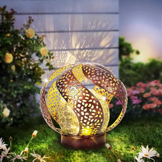 Huaxu Solar Lights Outdoor Garden Decor Waterproof Cracked Glass Globe LED Light Bronze Art Metal Retro Design Decorative Yard Patio Lawn Pathway Gift for Mom Women Anniversary Birthday by GreenHaven Gardens
