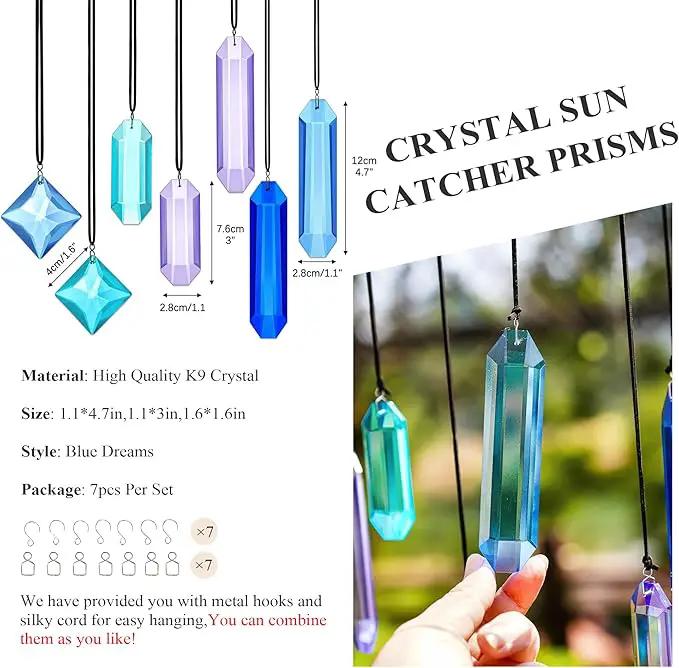 HDCRYSTALGIFTS Crystal Prisms Sun Catchers, 7PCS Blue Dreams Suncatcher Hanging Kit Rainbow Maker Pendant Ornaments for Indoor Window Outdoor Garden Christmas Tree Decor by GreenHaven Gardens