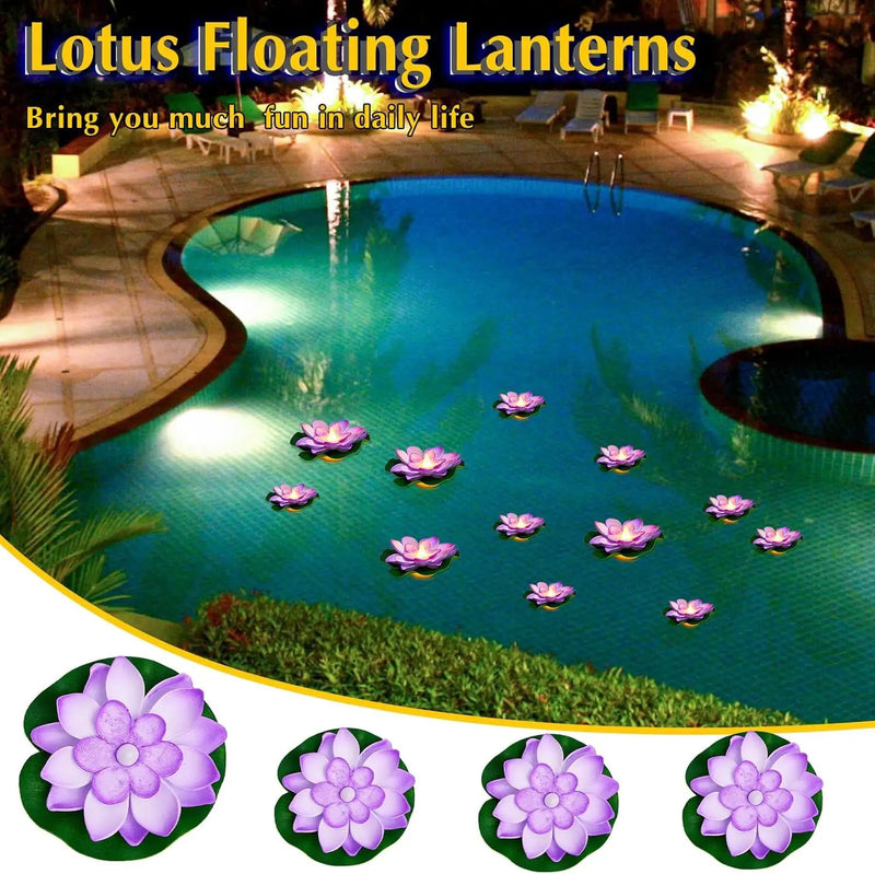 Liliful 24 Pcs Diwali Lotus Decoration Pool Floating Lights, Artificial Flowers Lotus with LED,Lily Pads Water Lantern for Indian Puja Home Decoration(3.94 Inch, 5.91 Inch,Purple) by GreenHaven Gardens