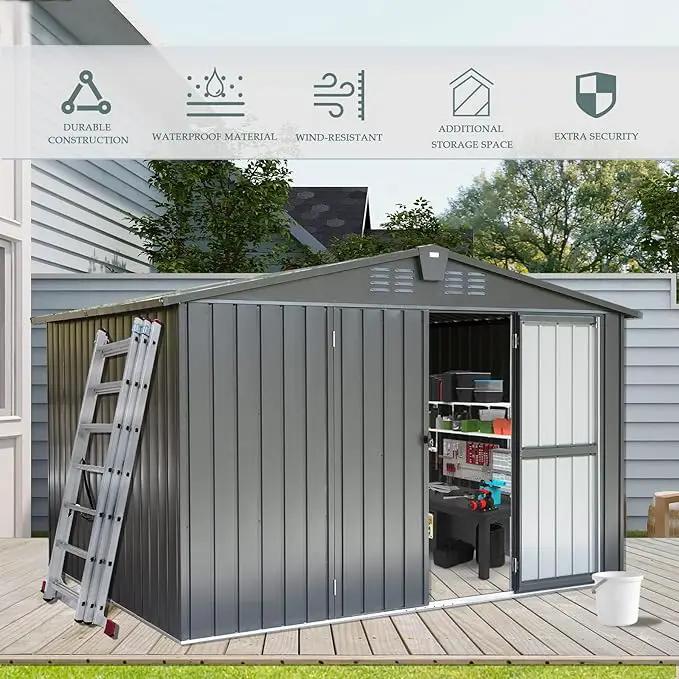 Domi Outdoor Storage Shed 10' x 8’, Metal Garden Shed with Galvanized Steel Frame for Bike, Tools, Lawn Mowers, Pool Toys, Outdoor Storage Cabinet with Lockable Door for Garden Lawn Patio (Dark Grey) by GreenHaven Gardens