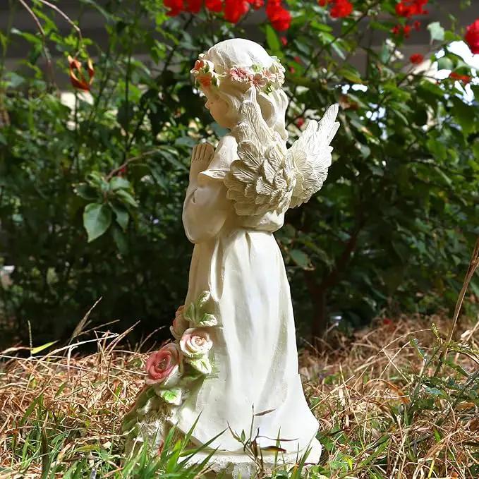 Garden Decor Angel Statue, Outdoor Patio Garden Sculptures & Statues, Solar Yard Decorations Lawn Ornaments Figurines for Outside by GreenHaven Gardens