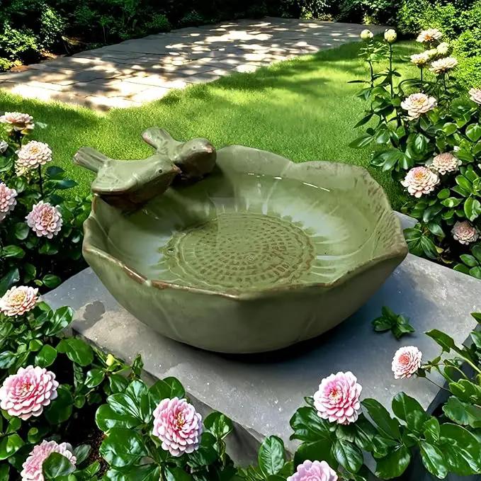 6.5" Ceramic Birdbath Bowl Wild Bird Feeder Food Holder Container Feeding Tray for Outside Bee Bird Water Bath Outdoor Garden Courtyard Decoration(Small) by GreenHaven Gardens