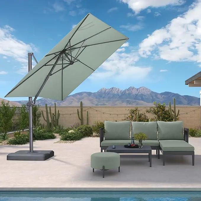 PURPLE LEAF 8 FT Cantilever Patio Umbrella Outdoor Aluminum Offset Square Umbrella with 3 Years Fade Resistance Recycled Fabric and 360-degree Rotation for Deck Pool Garden, Mint Green by GreenHaven Gardens