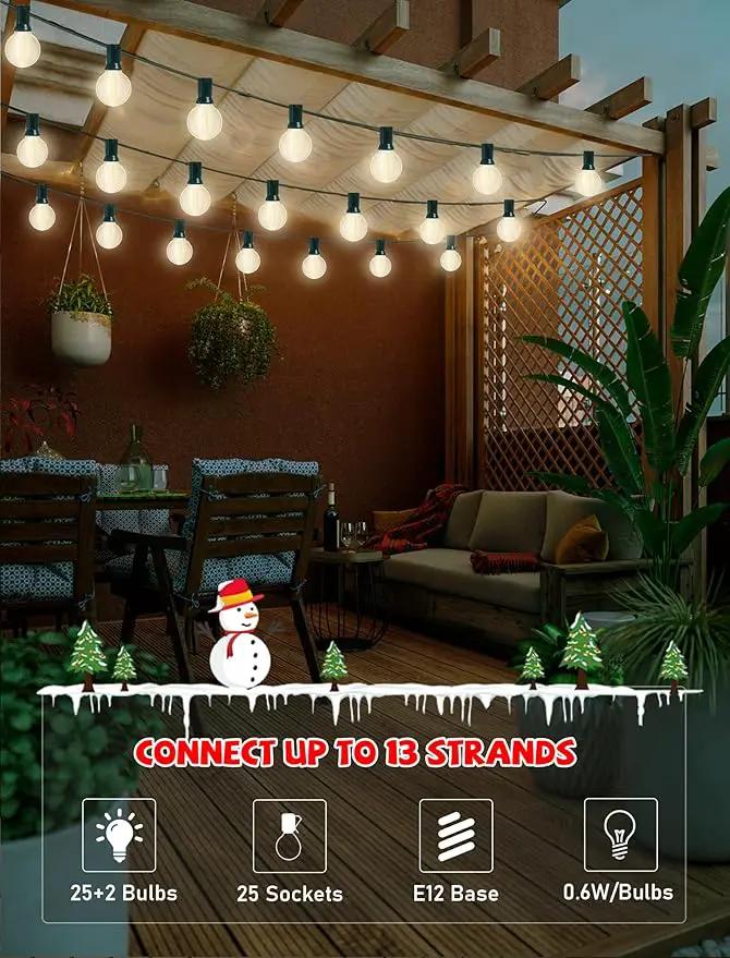 25ft Outdoor Christmas LED String Lights,G40 Frosted White Globe Lights with 27pcs Plastic Bulbs,Round Bulb Christmas Lights for Indoor/Outdoor Wedding Backyard Cafe Garden Christmas Decor by GreenHaven Gardens