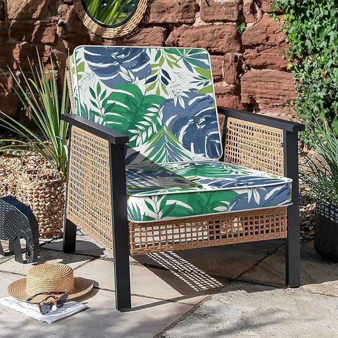 LVTXIII Patio Chair Cushions 22"x22"x3", Water-Repellent Outdoor Seat Cushions for Patio Furniture, Square Chair Pads with Ties for Home Garden Decoration, Set of 2, Islamorada Blue Green by GreenHaven Gardens