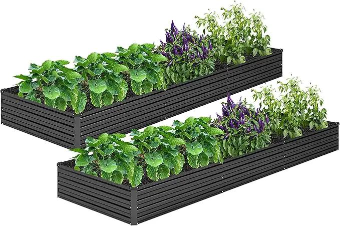 MGNO 2pcs 12x4x1FT Galvanized Raised Garden Bed-Outdoor Planter Box for Vegetables-Metal Garden Bed,RRectangle Planting Box for Herb,Flower,Black by GreenHaven Gardens