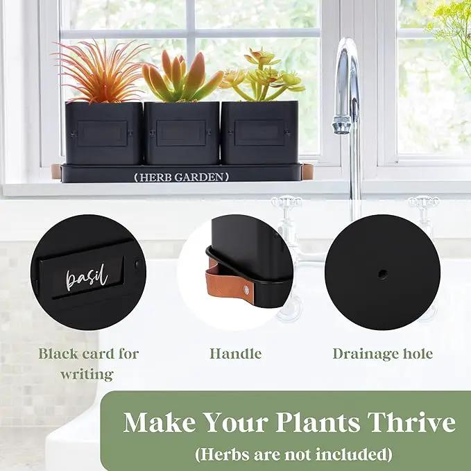 PERFNIQUE Indoor Herb Garden, Herb Garden Planter Set with Tray, Farmhouse Indoor Plant Pots, Windowsill Herb Garden with Drainage(Planter only) for Indoor/Outdoor, Window Pots(Matte Black) by GreenHaven Gardens