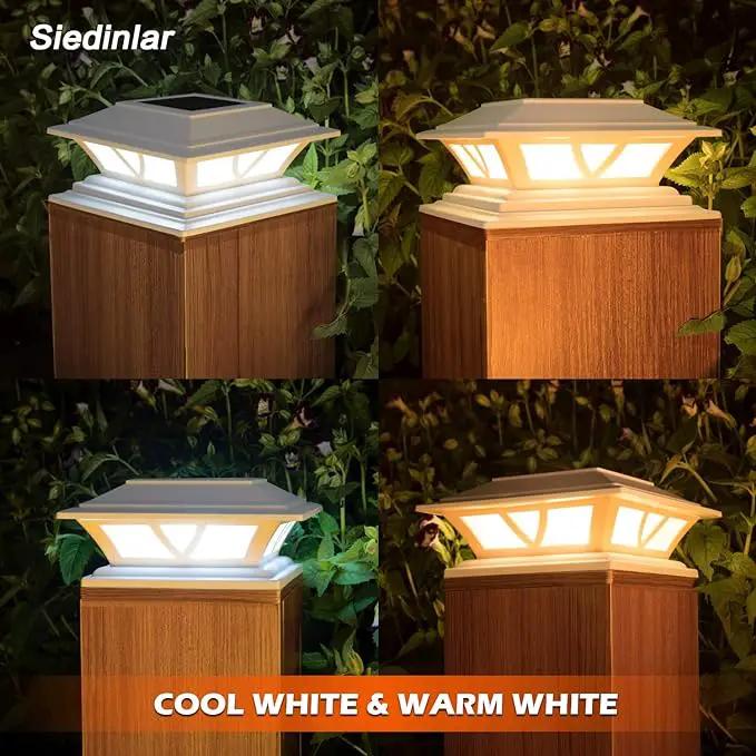 SIEDiNLAR Solar Post Lights Outdoor 2 Modes LED Fence Deck Cap Light for 4x4 5x5 6x6 Posts Garden Patio Decoration Warm White/Cool White Lighting White (2 Pack) by GreenHaven Gardens