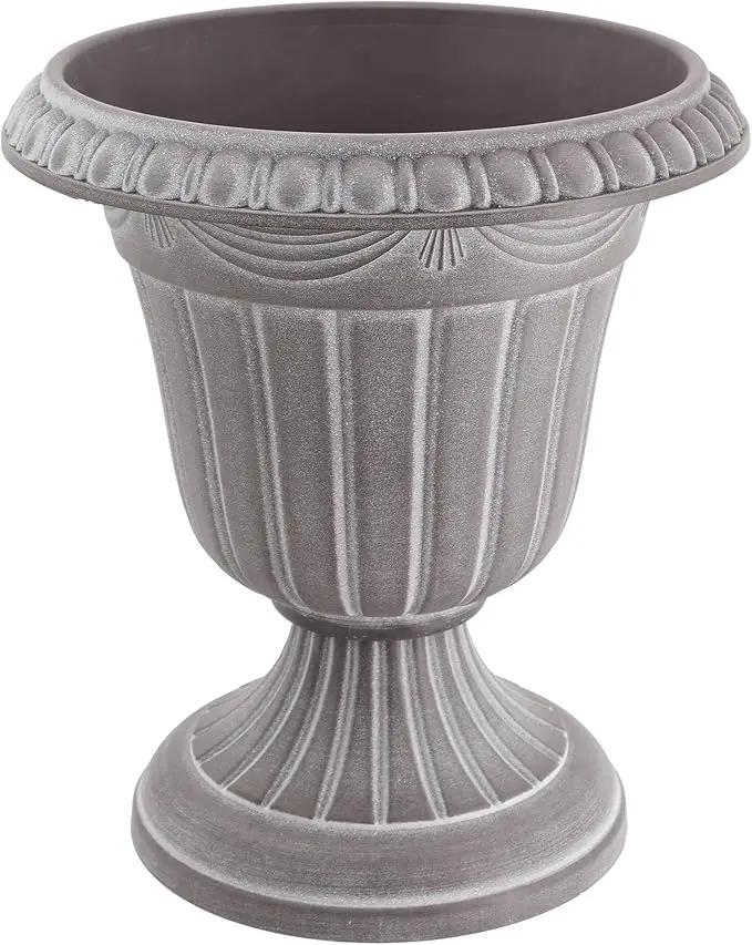 PL10WW Classic Traditional Plastic Urn Planter, 15" x 13", Whitewash by GreenHaven Gardens