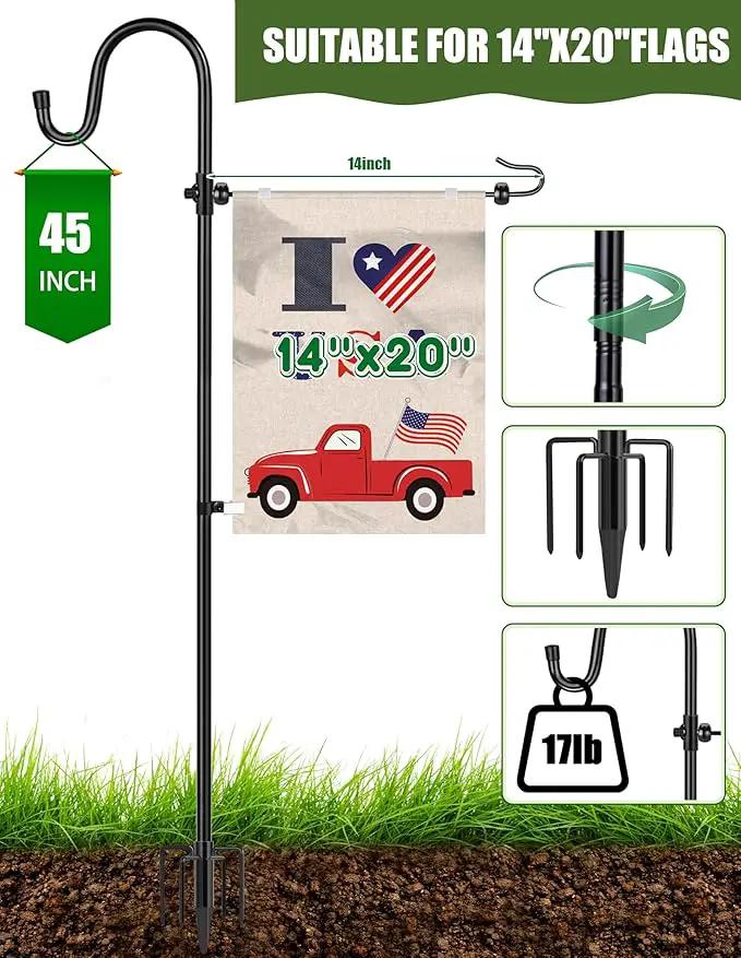 XDW-GIFTS Garden Flag Stand, Sturdy 2-Pack Flag Pole Holder with Shepherd Hook for Yard Decorations Outdoor Garden Flag Holder for 14''x20'' Flags 45 in Heavy Duty Yard Flag Post Stake (Without Flag) by GreenHaven Gardens