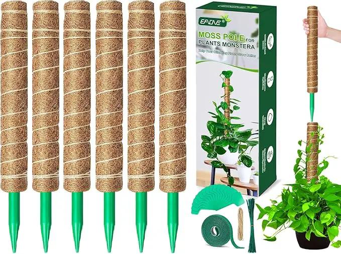EAONE Moss Pole 126 Inch, 6 Pack 21" Monstera Plant Support for Climbing Potted Live Plants Indoor, Stackable Coco Coir Moss Sticks Monstera Stakes for Pothos Philodendron, with Garden Labels & Ties by GreenHaven Gardens