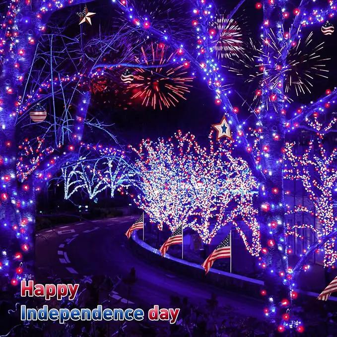 JMEXSUSS 500 LED Red White and Blue Lights 4th of July Decorations, 173ft 8 Modes 4th of July Lights Outdoor, Waterproof Patriotic String Lights Plug in for Memorial Day Independence Day Holiday Decor by GreenHaven Gardens